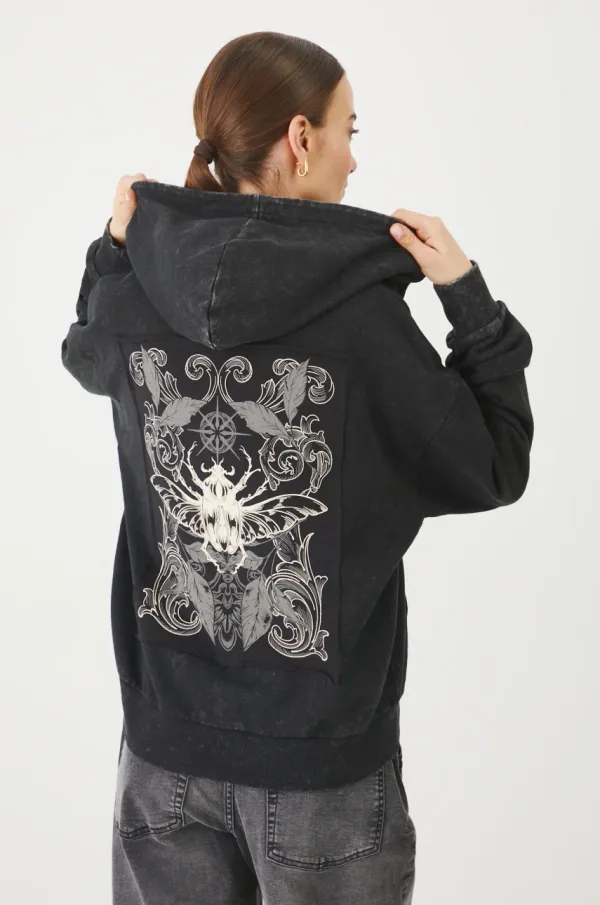 Medicine Bombažen pulover Medicine ženska, siva barva, s kapuco