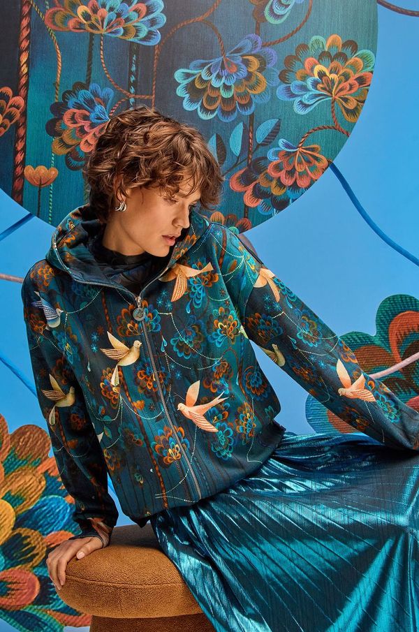 Medicine Bombažen pulover Medicine ženska, turkizna barva, s kapuco