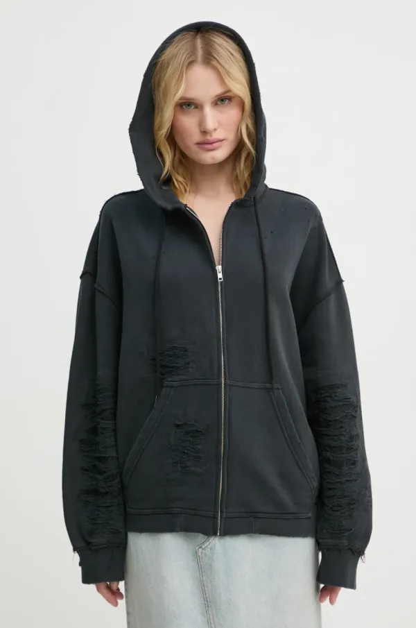 MM6 Maison Margiela Bombažen pulover MM6 Maison Margiela ženski, siva barva, s kapuco, S62GU0130.M25004