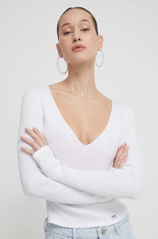 Moschino Jeans Bombažen pulover Moschino Jeans bela barva