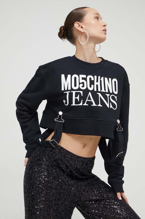 Moschino Jeans Bombažen pulover Moschino Jeans ženska, črna barva