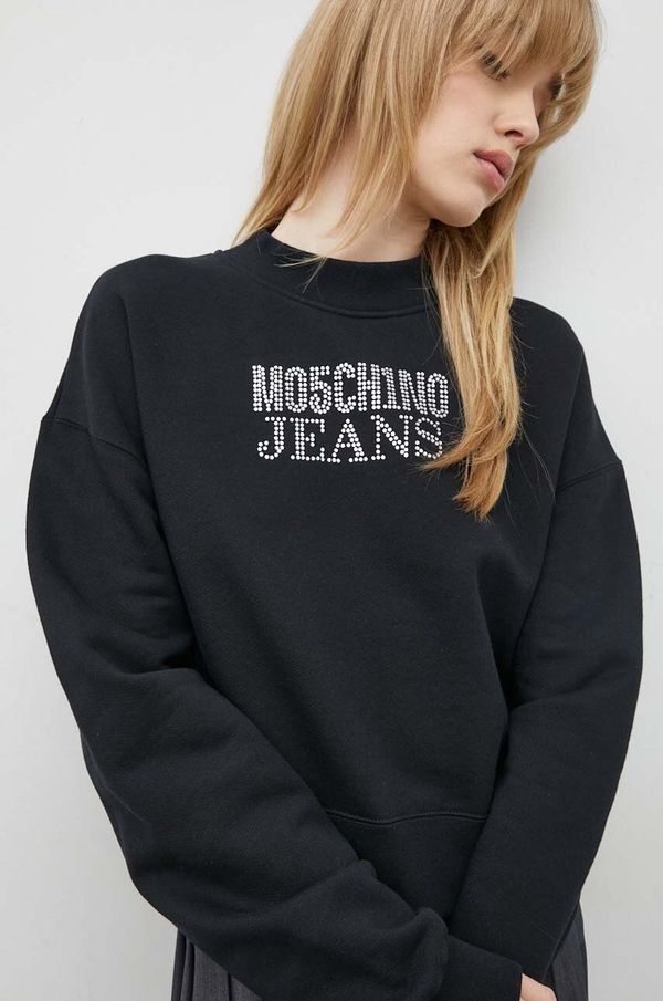 Moschino Jeans Bombažen pulover Moschino Jeans ženska, črna barva