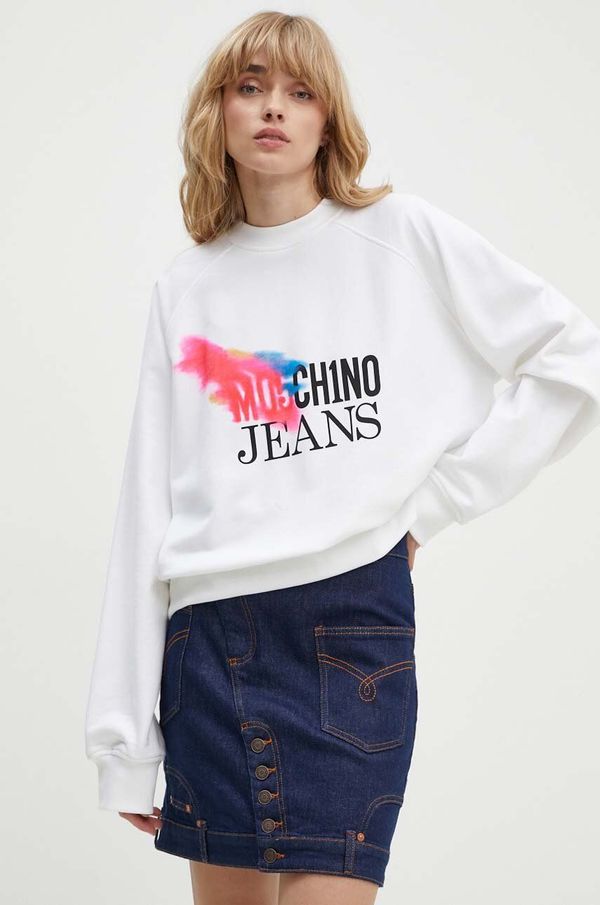 Moschino Jeans Bombažen pulover Moschino Jeans ženski, bela barva, 1709.8233