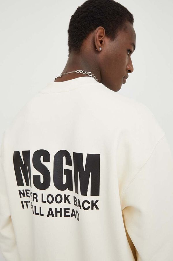 MSGM Bombažen pulover MSGM moška, bež barva