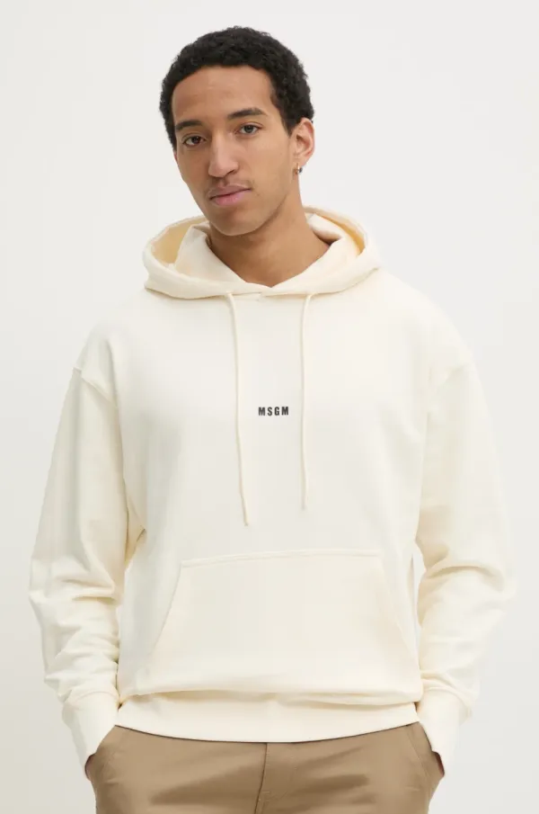 MSGM Bombažen pulover MSGM moški, bež barva, s kapuco, 2000MM509.300000
