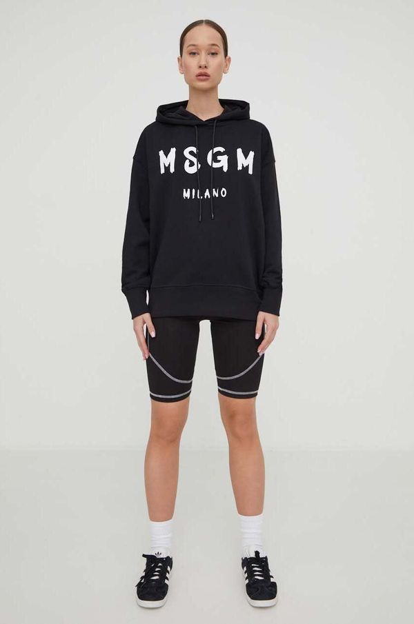 MSGM Bombažen pulover MSGM ženska, črna barva, s kapuco