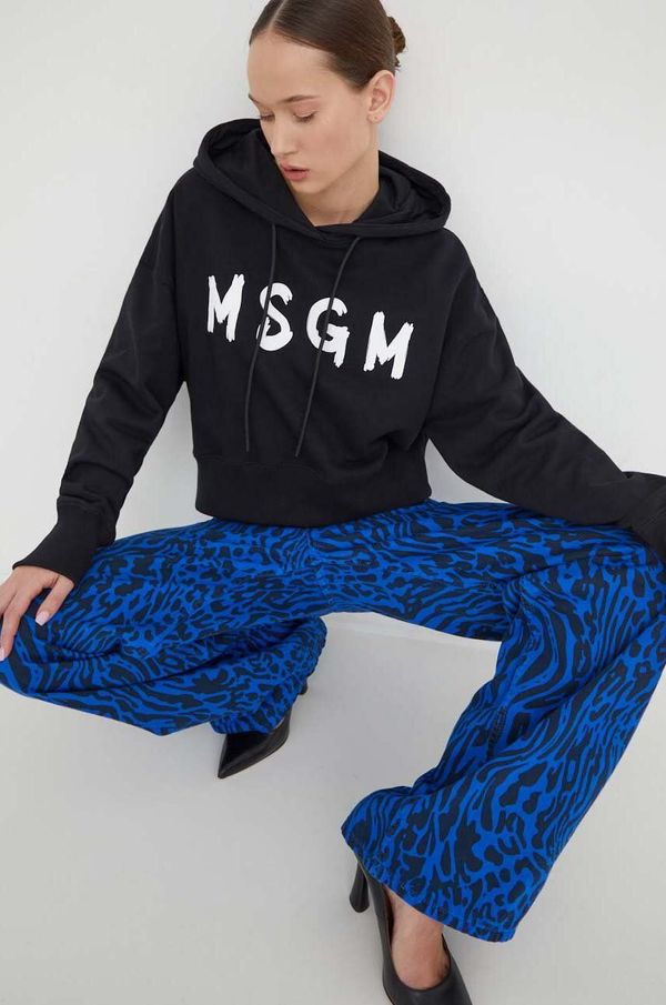 MSGM Bombažen pulover MSGM ženska, črna barva, s kapuco