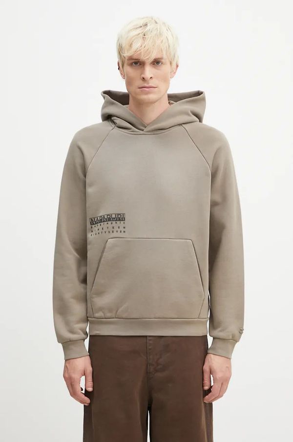 Napapijri Bombažen pulover Napapijri B-Premium H moški, zelena barva, s kapuco, NP0A4I6MN1K1