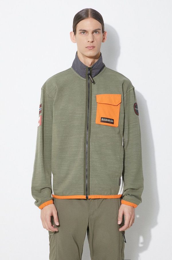 Napapijri Bombažen pulover Napapijri B-Tepees Fz moški, zelena barva, NP0A4HP4GAE1