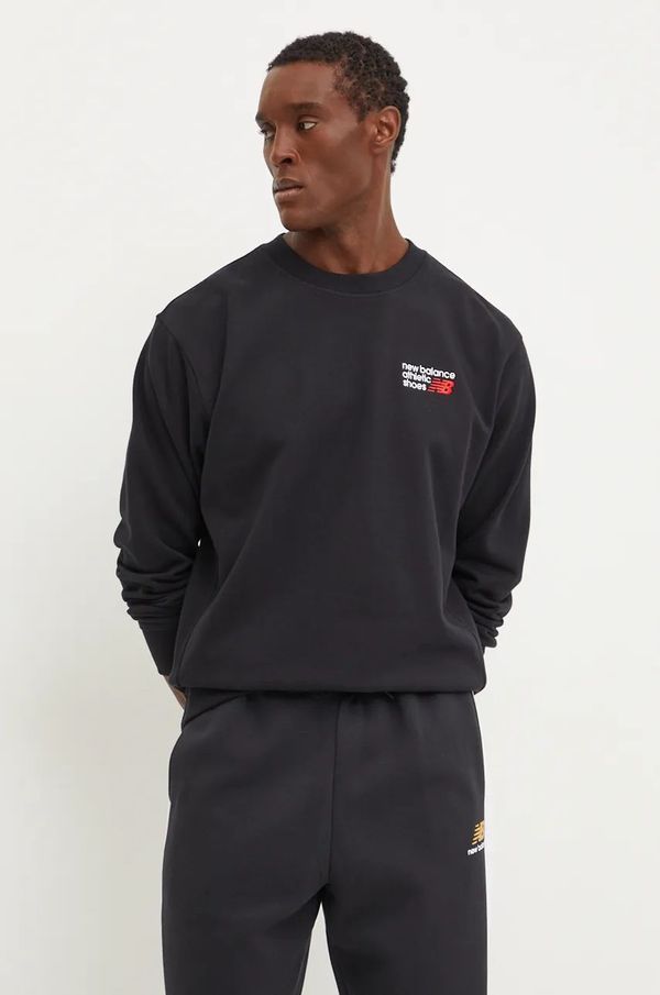 New Balance Bombažen pulover New Balance moški, črna barva, MT41547BK