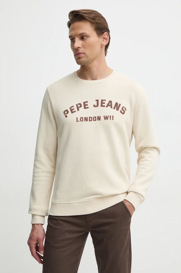 Pepe Jeans Bombažen pulover Pepe Jeans ALDRIDGE CREW moški, bež barva, PM582738