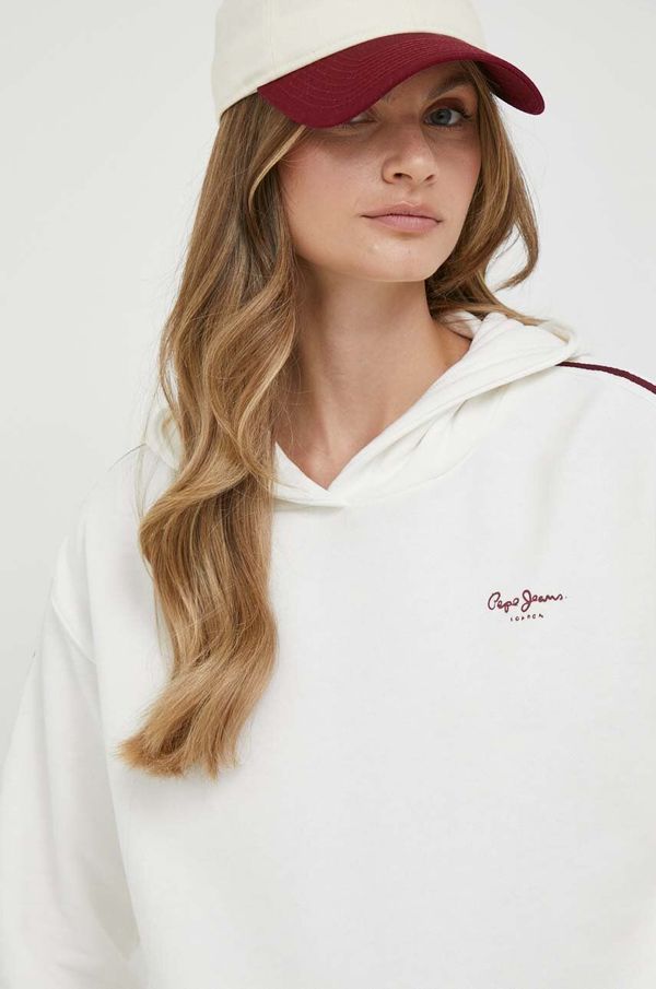 Pepe Jeans Bombažen pulover Pepe Jeans Bibi ženska, bež barva, s kapuco