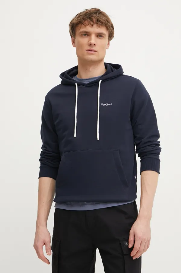 Pepe Jeans Bombažen pulover Pepe Jeans ESSENTIAL HOODIE moški, mornarsko modra barva, s kapuco, PM582839
