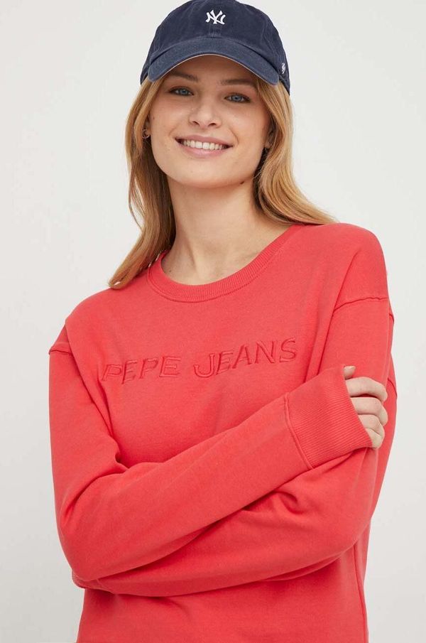 Pepe Jeans Bombažen pulover Pepe Jeans Hanna ženski, rdeča barva