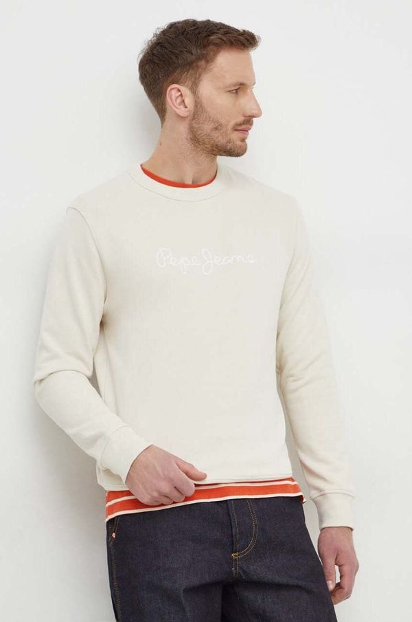 Pepe Jeans Bombažen pulover Pepe Jeans Joe Crew moški, bež barva