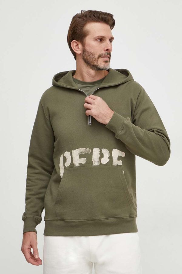 Pepe Jeans Bombažen pulover Pepe Jeans moška, zelena barva, s kapuco