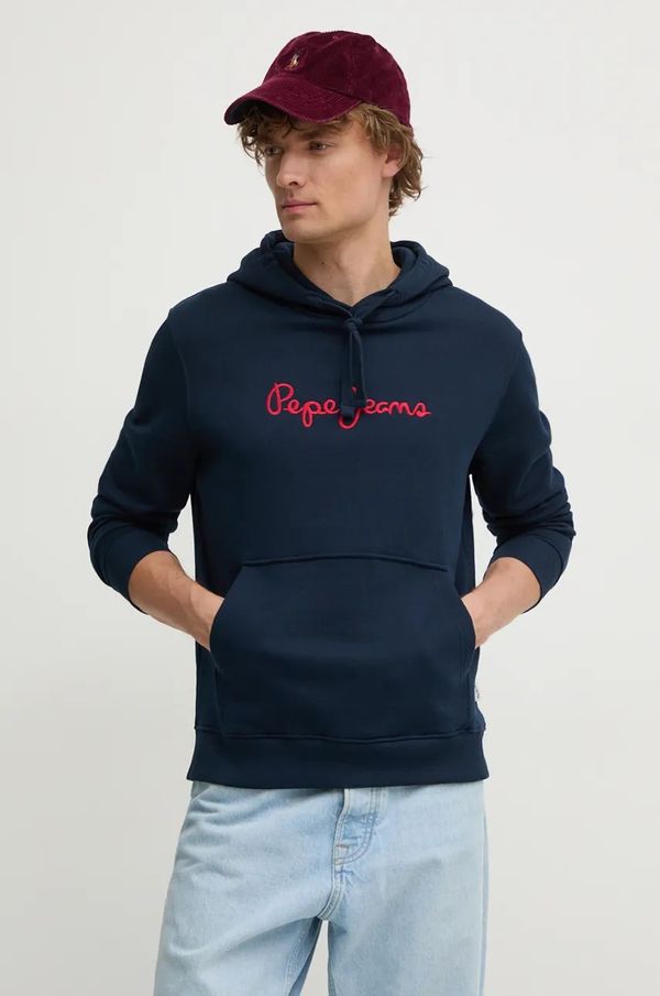 Pepe Jeans Bombažen pulover Pepe Jeans NEW JOE HOODIE moški, mornarsko modra barva, s kapuco, PM582716