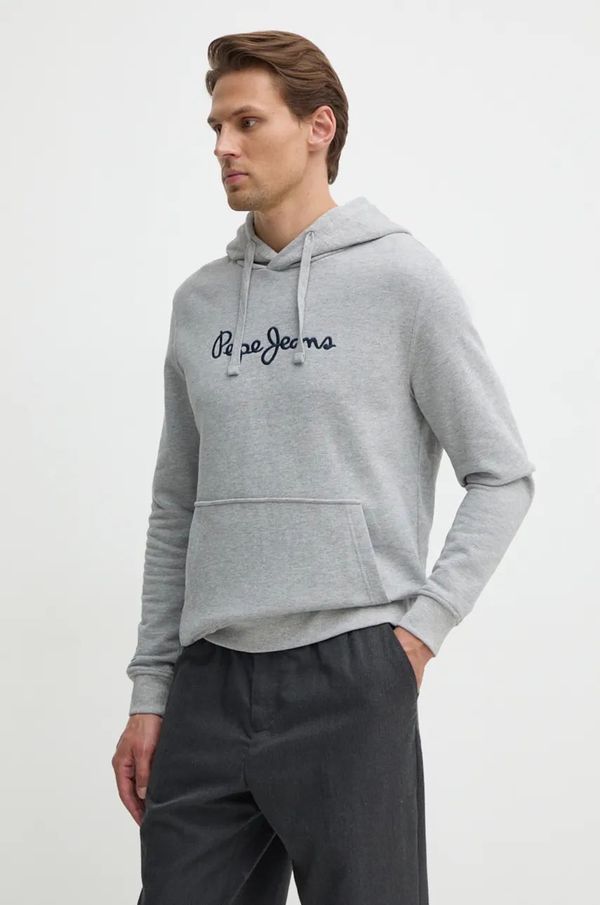 Pepe Jeans Bombažen pulover Pepe Jeans NEW JOE HOODIE moški, siva barva, s kapuco, PM582716