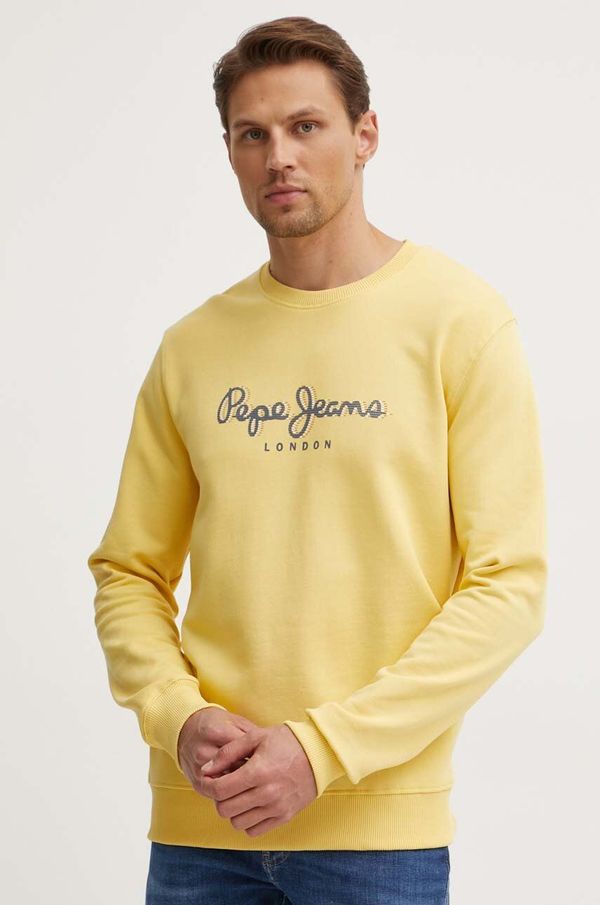 Pepe Jeans Bombažen pulover Pepe Jeans SAUL CREW moški, rumena barva, PM582702