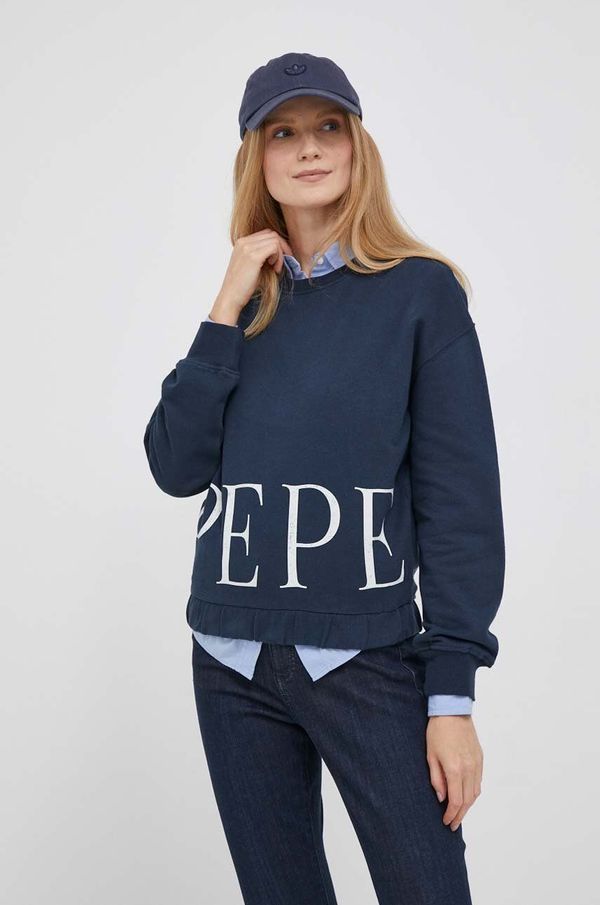 Pepe Jeans Bombažen pulover Pepe Jeans Victoria ženski, mornarsko modra barva