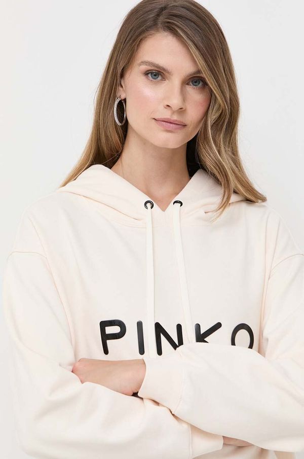 Pinko Bombažen pulover Pinko ženska, bež barva, s kapuco