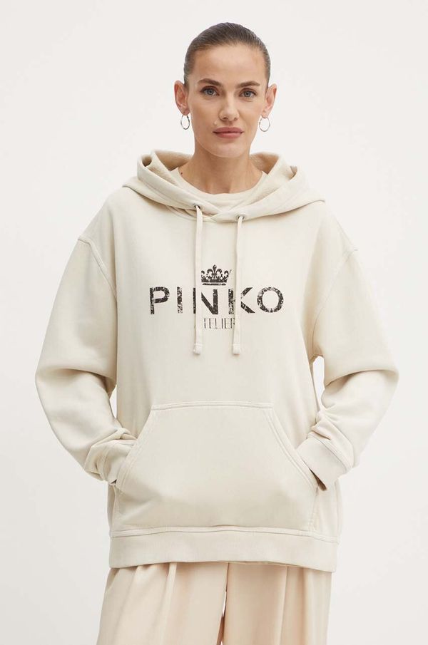 Pinko Bombažen pulover Pinko ženski, bež barva, s kapuco, 104388 A27V