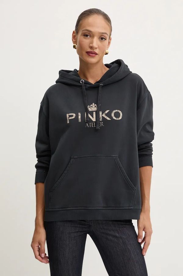 Pinko Bombažen pulover Pinko ženski, črna barva, s kapuco, 104388 A27V