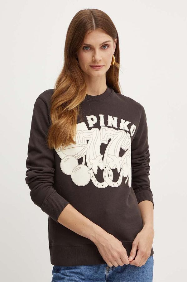 Pinko Bombažen pulover Pinko ženski, rjava barva, 104111 A23X