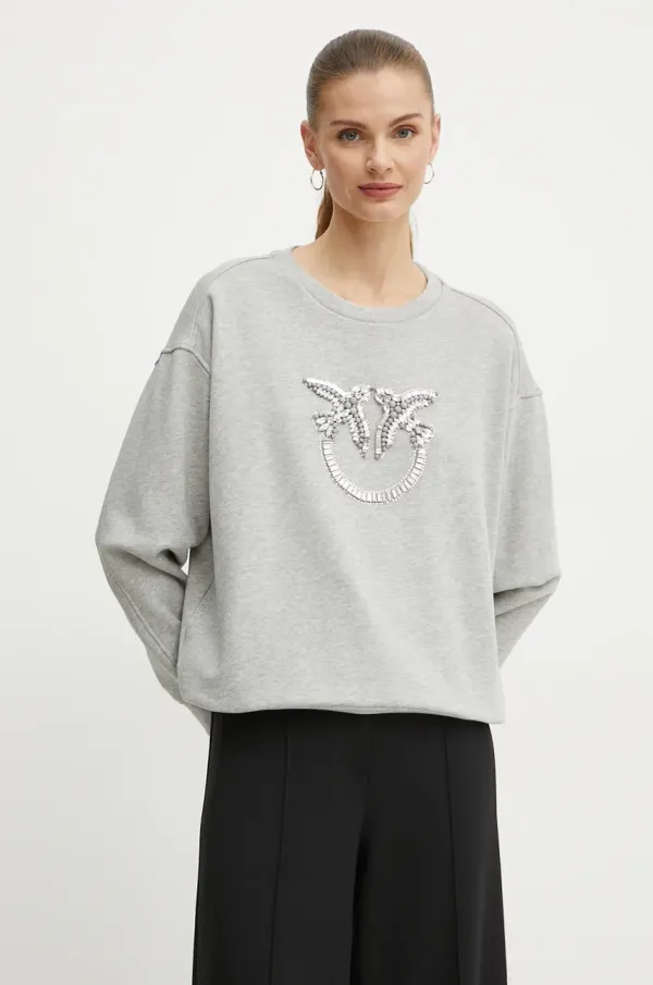 Pinko Bombažen pulover Pinko ženski, siva barva, 100534 A24F