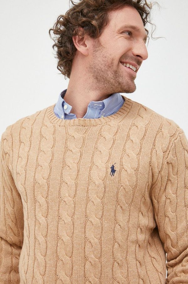 Polo Ralph Lauren Bombažen pulover Polo Ralph Lauren moški, bež barva,