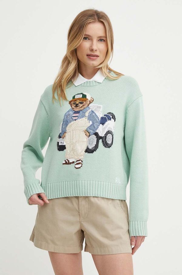 Polo Ralph Lauren Bombažen pulover Polo Ralph Lauren zelena barva, 211935309