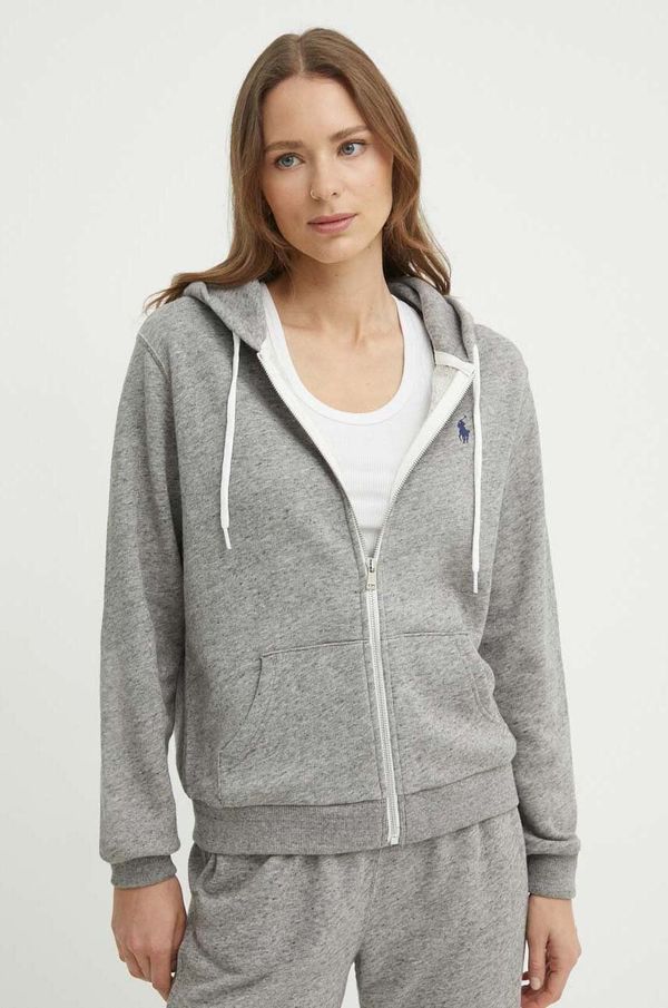 Polo Ralph Lauren Bombažen pulover Polo Ralph Lauren ženski, siva barva, s kapuco, 211935584