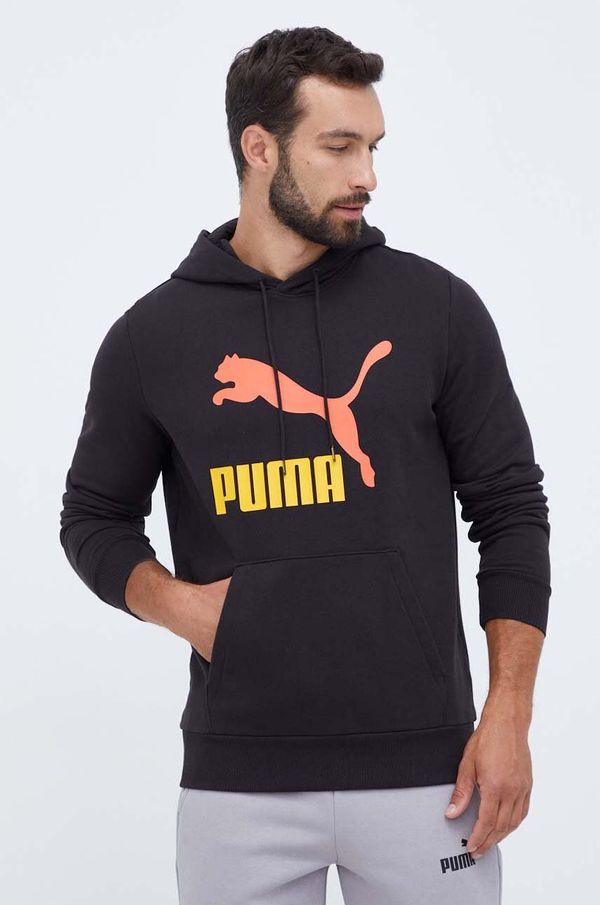 Puma Bombažen pulover Puma moška, črna barva, s kapuco