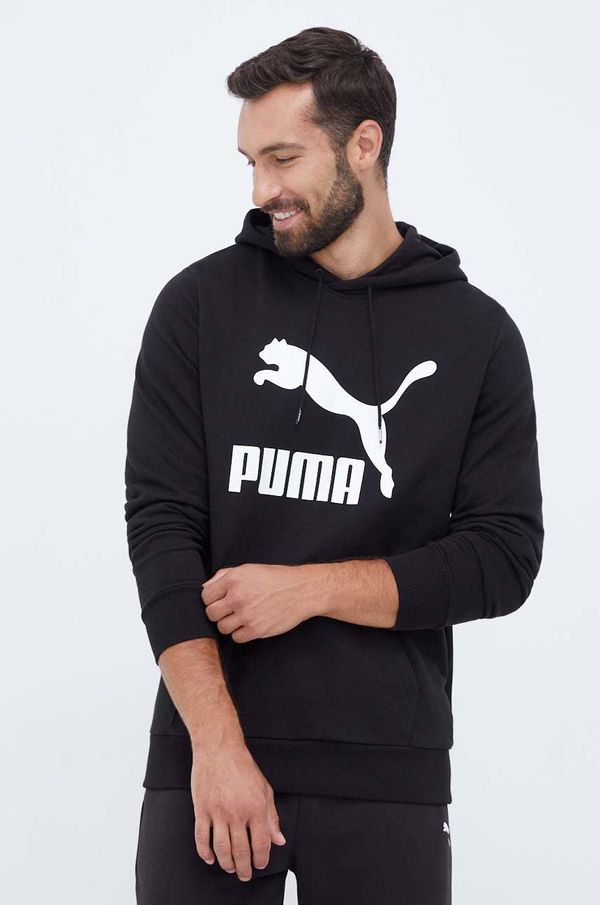 Puma Bombažen pulover Puma moška, črna barva, s kapuco