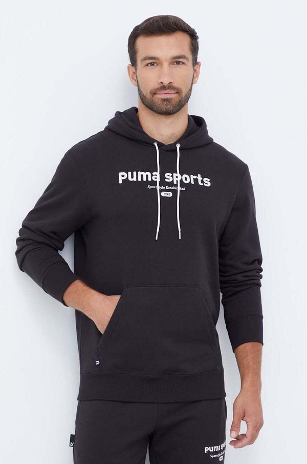 Puma Bombažen pulover Puma moška, črna barva, s kapuco