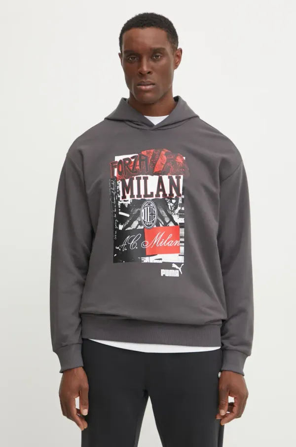 Puma Bombažen pulover Puma moški, siva barva, s kapuco, 779334