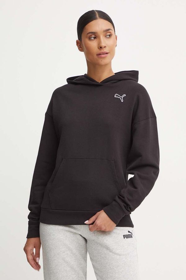 Puma Bombažen pulover Puma ženski, črna barva, s kapuco, 676804