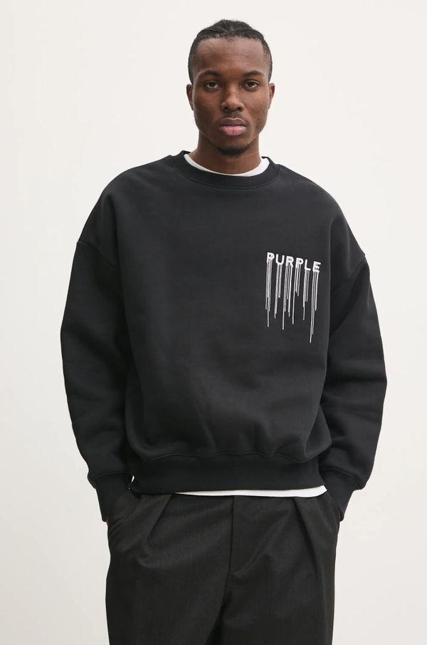 PURPLE BRAND Bombažen pulover PURPLE BRAND HWT FLEECE CREWNECK moški, črna barva, P402-HBWD125