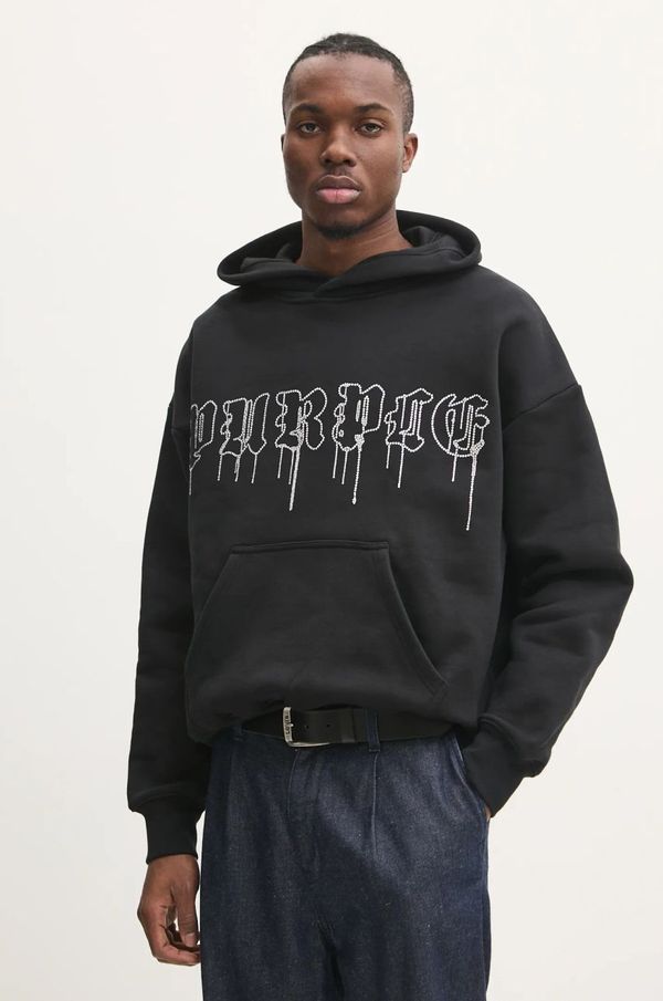 PURPLE BRAND Bombažen pulover PURPLE BRAND HWT FLEECE PO HOODY moški, črna barva, s kapuco, P401-HBGD125