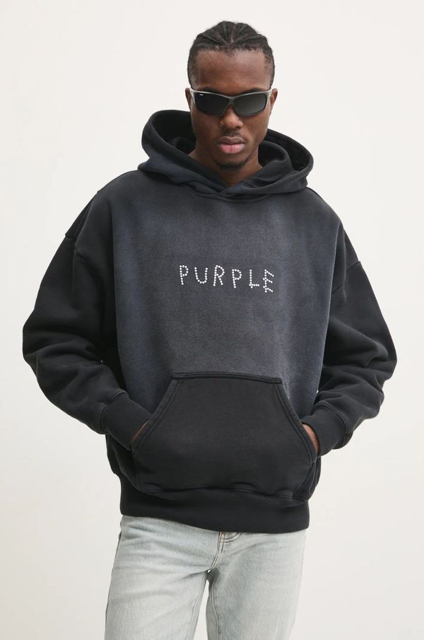 PURPLE BRAND Bombažen pulover PURPLE BRAND HWT FLEECE PO HOODY moški, siva barva, s kapuco, P401-HBSS125