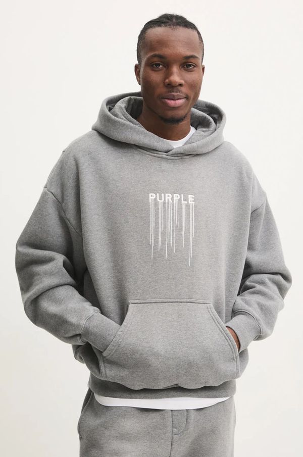 PURPLE BRAND Bombažen pulover PURPLE BRAND HWT FLEECE PO HOODY moški, siva barva, s kapuco, P401-HMHT125