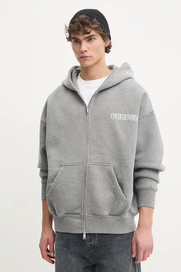 PURPLE BRAND Bombažen pulover PURPLE BRAND HWT FLEECE ZIP FRONT HOODY