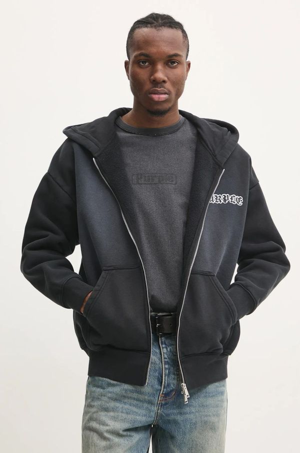 PURPLE BRAND Bombažen pulover PURPLE BRAND HWT FLEECE ZIP FRONT HOODY moški, siva barva, s kapuco, P460-HBGW125