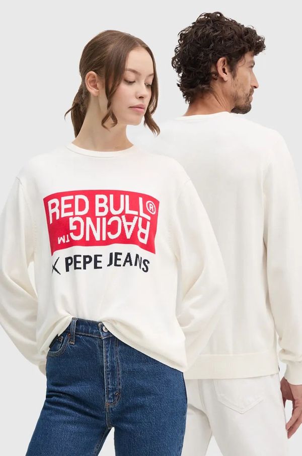 Red Bull Racing x Pepe Jeans Bombažen pulover Red Bull Racing x Pepe Jeans Red Bull Racing x Pepe Jeans bež barva, RU700002