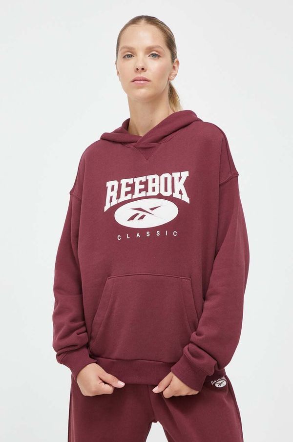 Reebok Classic Bombažen pulover Reebok Classic ženska, bordo barva, s kapuco