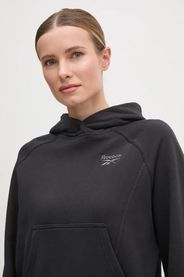 Reebok Classic Bombažen pulover Reebok Classic ženski, črna barva, s kapuco, 100214101