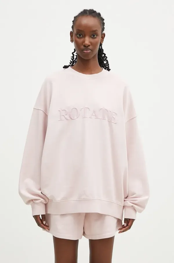 Rotate Bombažen pulover Rotate Logo Crewneck ženski, roza barva, 1125031011