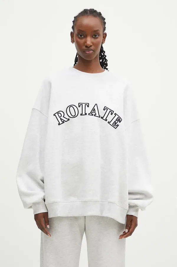 Rotate Bombažen pulover Rotate Logo Crewneck ženski, siva barva, 1124541473