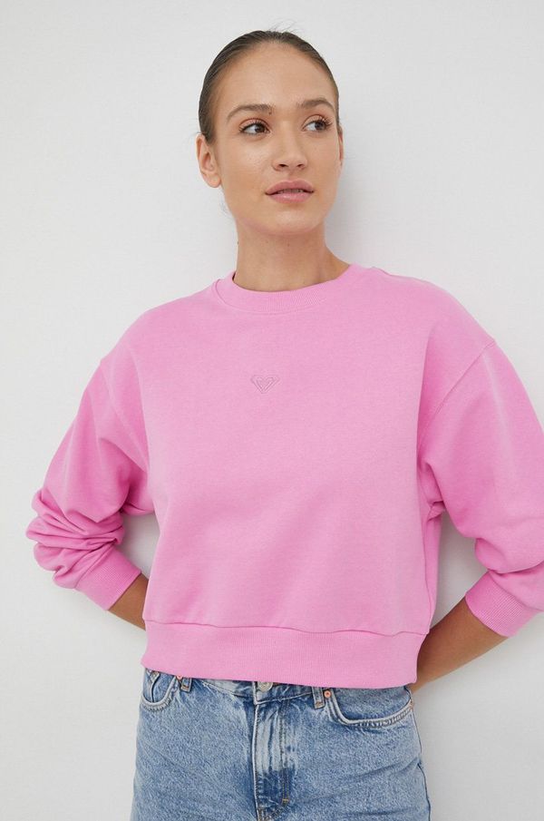 Roxy Bombažen pulover Roxy ženska, roza barva