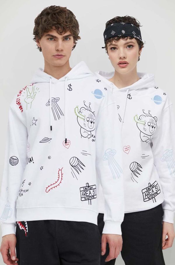 Sprayground Bombažen pulover Sprayground bela barva, s kapuco
